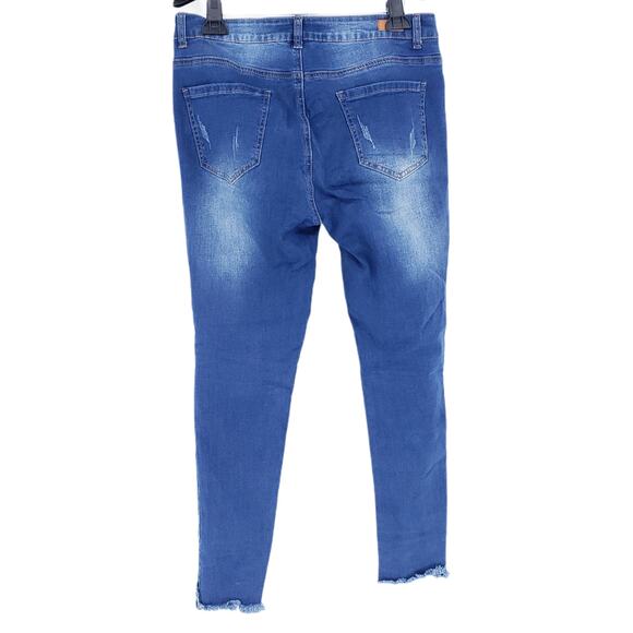 K's More Destressed Raw Hem Skinny Medium Wash Denim Jeans Women's Size 13 - Picture 3 of 9